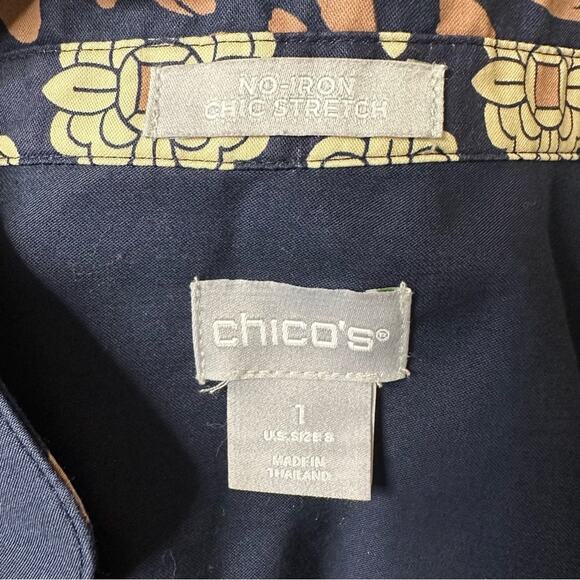 Chico’s Women's Sz 1 US 8 M No Iron Mixed Print Tunic Buttons Geometric Travel - Picture 6 of 11